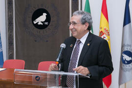 Intervención de José Ángel Narváez. Presentación del Centro Internacional de Autoridades y Líderes en la Universidad de Málaga. Edificio del Rectorado. Julio de 2018