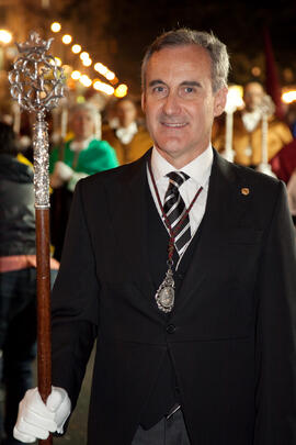 Miguel Porras Fernández en el desfile procesional de la estación de penitencia de la Hermandad de los Estudiantes. Abril de 2014