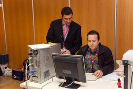 Oficina de la organización. 3º Congreso Internacional de Actividad Físico-Deportiva para Mayores de la Universidad de Málaga. Palacio de Ferias y Congresos de Málaga. Marzo de 2009