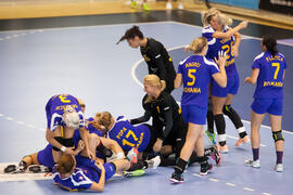 Partido Rumanía - Rusia. Categoría femenina. Campeonato del Mundo Universitario de Balonmano. Antequera. Julio de 2016