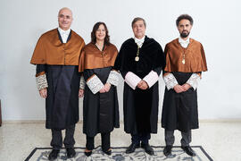 Retrato de grupo previo a la investidura de Andrea Goldsmith como doctora "Honoris Causa" por la Escuela Técnica Superior de Ingeniería de Telecomunicación de la Universidad de Málaga. Paraninfo. Octubre de 2024
