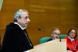 Discurso de José Ángel Narváez. Investidura de Miguel Sáenz Sagaseta y Brian Harris como Doctores "Honoris Causa" por la Facultad de Filosofía y Letras de la Universidad de Málaga. Edificio del Rectorado. Febrero de 2020
