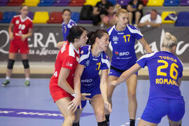 Partido Rumanía - Rusia. Categoría femenina. Campeonato del Mundo Universitario de Balonmano. Antequera. Julio de 2016