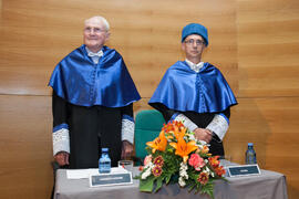 Eduardo Rodríguez Bejarano y Hans-Dieter Wienberg en su investidura como Doctor "Honoris Causa" por la Facultad de Ciencias de la Universidad de Málaga. Rectorado. Mayo de 2016