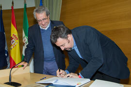 Toma de Posesión de Antonio José Morales Siles como nuevo catedrático del Departamento de Teoría e Historia Económica de la Universidad de Málaga. Edificio del Rectorado. Febrero de 2018