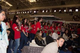Jurado y asistentes del III Certamen de Cantautores Destino UMA. Jornadas de Puertas Abiertas de la Universidad de Málaga. Complejo Polideportivo Universitario. Abril de 2015