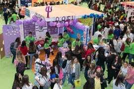 Estand de Psicología y Logopedia. Jornadas de Puertas Abiertas de la Universidad de Málaga. Complejo Polideportivo Universitario. Abril de 2018