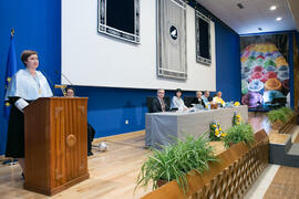 Lectura de la "Laudatio". Investidura como Doctor "Honoris Causa" de Carlos Álvarez Rodríguez por la Facultad de Filosofía y Letras de la Universidad de Málaga. Paraninfo. Mayo de 2018