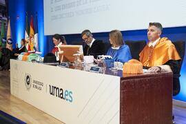 Mesa presidencial. Investidura de Hermanfrid Schubart, Alejandro Portes y Luis Enrique de la Villa como Doctores "Honoris Causa" por la Universidad de Málaga. Paraninfo. Octubre de 2024