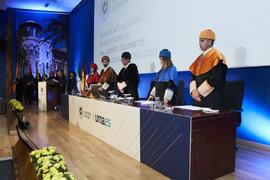 Mesa presidencial. Investidura de Andrea Goldsmith como doctora "Honoris Causa" por la Escuela Técnica Superior de Ingeniería de Telecomunicación de la Universidad de Málaga. Paraninfo. Octubre de 2024