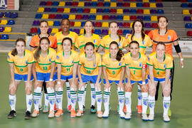 Jugadoras de Brasil. Partido Brasil contra China Taipéi. 14º Campeonato del Mundo Universitario de Fútbol Sala 2014 (FUTSAL). Antequera. Julio de 2014