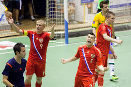 Partido Rusia contra Brasil. 14º Campeonato del Mundo Universitario de Fútbol Sala 2014 (FUTSAL). Antequera. Julio de 2014