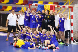 Partido Rumanía - Rusia. Categoría femenina. Campeonato del Mundo Universitario de Balonmano. Antequera. Julio de 2016