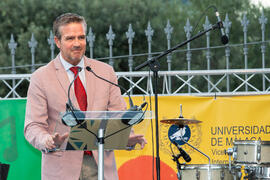 Intervención de Victor Manuel González diputado de Cultura de la Diputación de Málaga. Welcome to UMA. Bienvenida a los alumnos de intercambio internacional de la Universidad de Málaga. Jardín botánico. Octubre de 2019