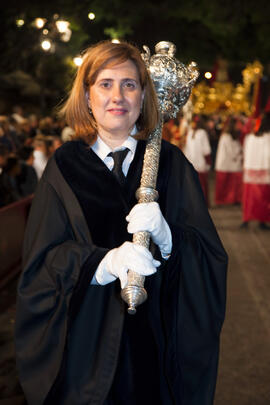 Representante de la Universidad de Málaga en el desfile procesional de la Hermandad de los Estudiantes. Málaga. Abril de 2014